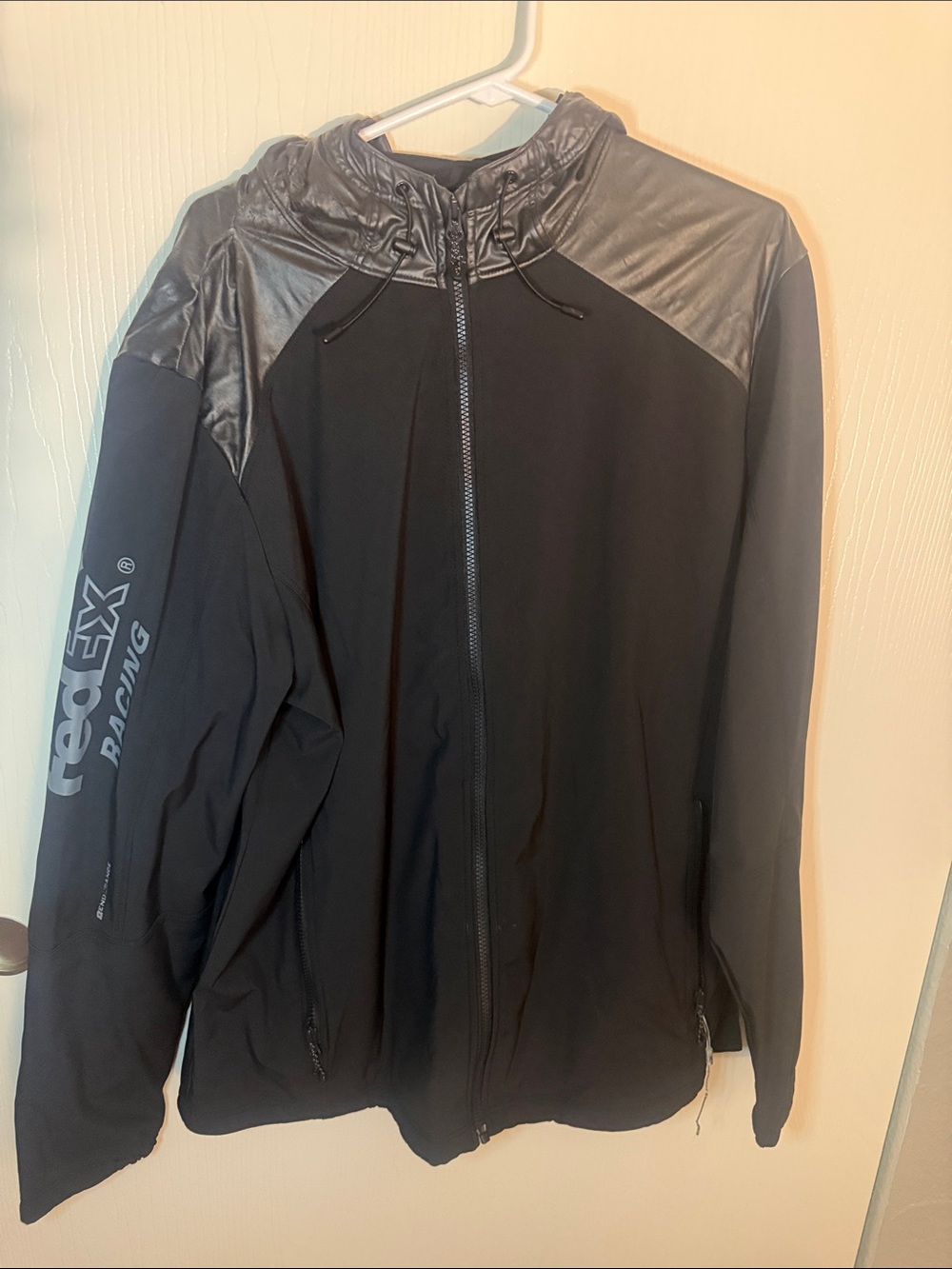 OGIO FedEx Black Hooded Windbreaker with Faux-Leather Shoulders